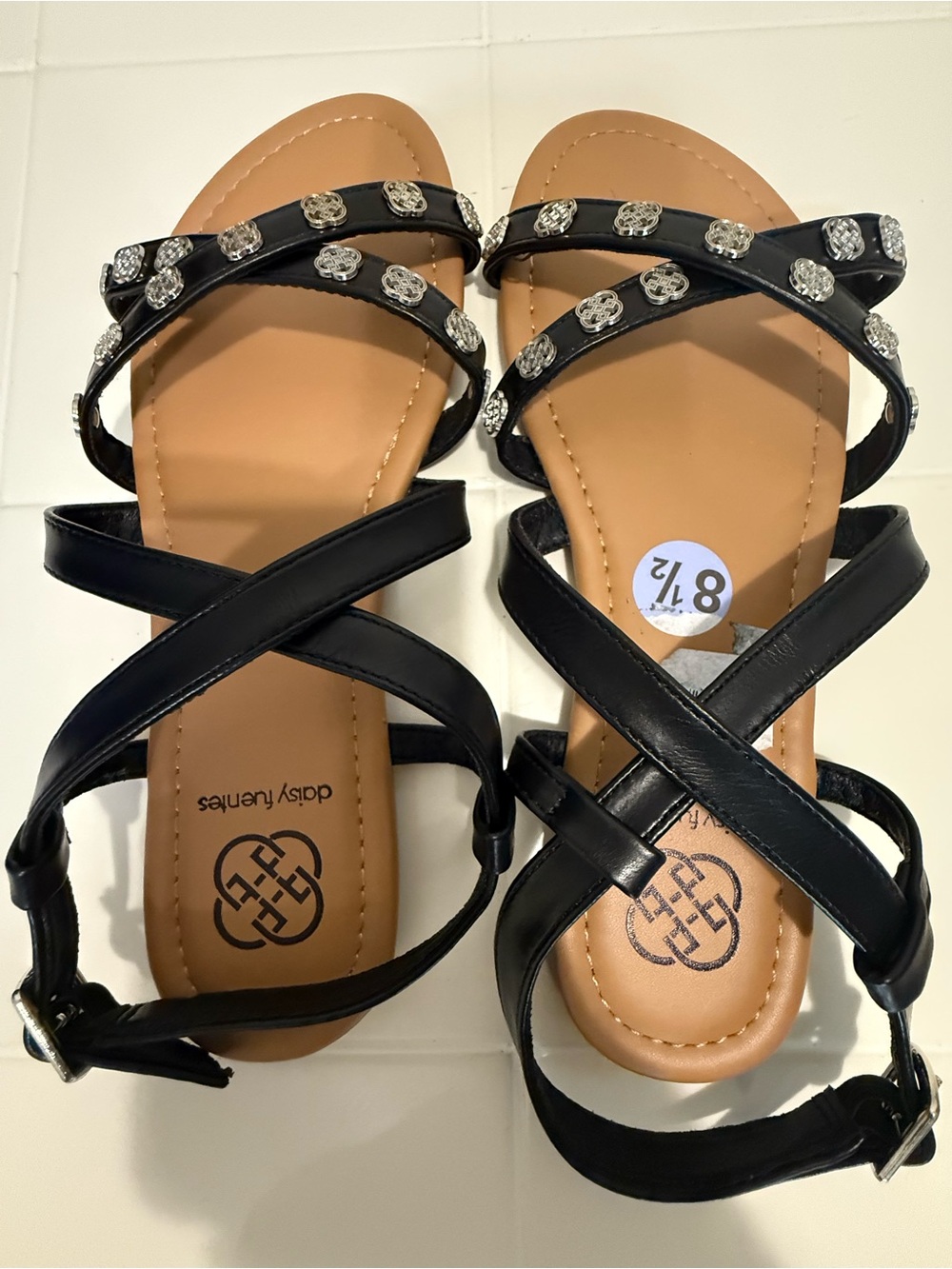 Daisy Fuentes Black Rhinestone Cross-Strap Sandals